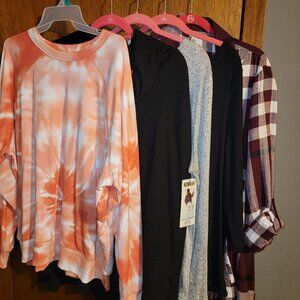 Lot 5 Secret Treasure Cato Rewash Sweater Plaid Shacket Cowl Neck XL Tie Dye NEW